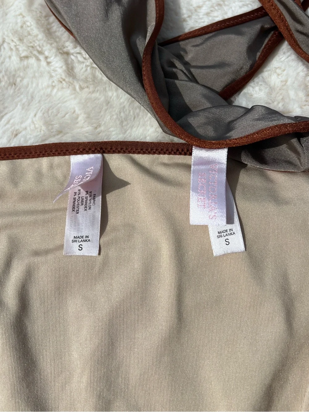 Victoria’s Secret Wrap Bikini Set Gray  Contrast Trim Y2K Halter Size Small